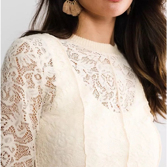 Cream Long sleeved Fleece Lacy Sheer Over-shirt - Picture 4 of 9